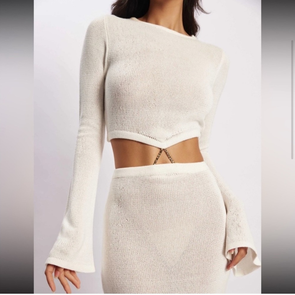 Meshki Cream/Ivory Anna Knit Flare Sleeve Dress